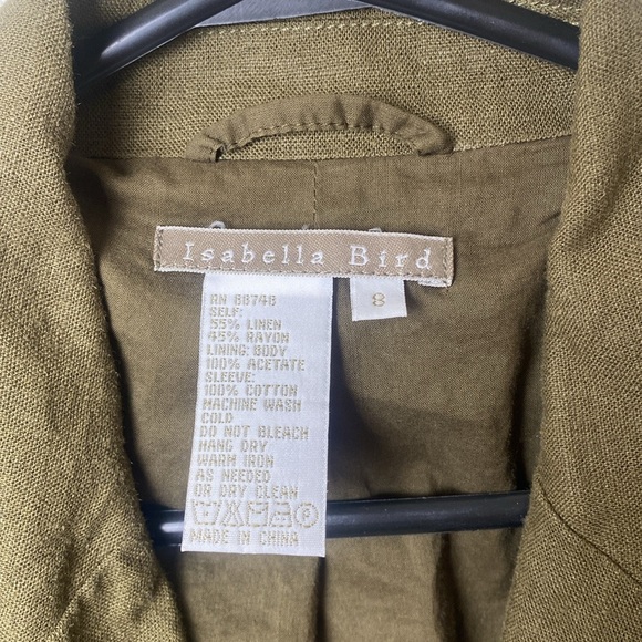 Isabella Bird Linen Safari Blazer – Olive Green Utility Jacket – Size 8 - Picture 7 of 11